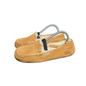 UGG Ascot Slippers Mens 9 Tan Suede Leather Sheepskin Lined Moccasin Shoes